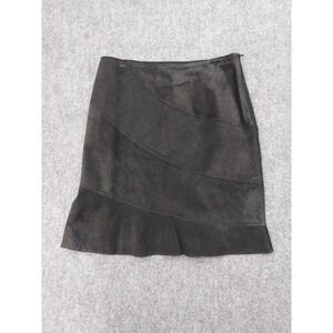 Culture Leather Skirt‎ Womens 8 Black Fit Flare Knee Side Zip Lined Suede Ruffle